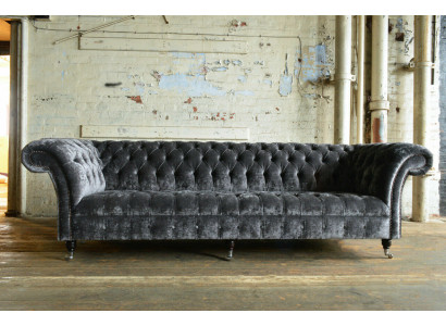 Designer Chesterfield Gray Luxury Couch Sofa 4-Seater Fabric Sofa