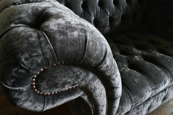 Designer Chesterfield Gray Luxury Couch Sofa 4-Seater Fabric Sofa