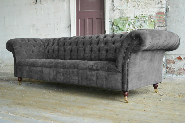 Three-seater Chesterfield grey couch upholstered sofas modern couches