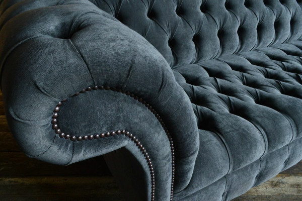 Designer Gray Chesterfield Sofa Big Couch 4-Seater Upholstered Furniture