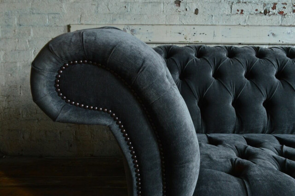 Designer Gray Chesterfield Sofa Big Couch 4-Seater Upholstered Furniture