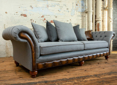 Classic Chesterfield Design Sofa 4-Seater Couch Upholstery Luxury Textile Sofas
