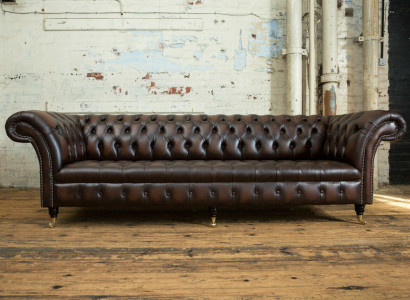 Classic Chesterfield Leather Upholstery Luxury Sofa Design Couch Sofas 4-Seater New