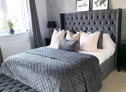 Large fabric bed Chesterfield design upholstered textile designer double beds