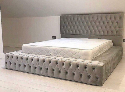 Chesterfield Big Bed Large Headboard Beds Upholstery Hotel Velvet Gray Fabric Ears