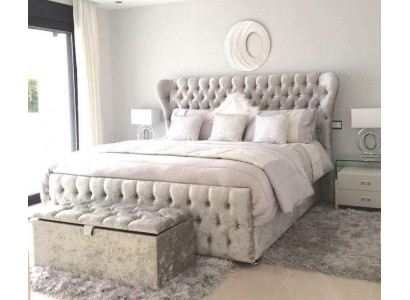 Chesterfield Designer Bed Bedroom Textile Leather Upholstery 140/160/180/200 cm
