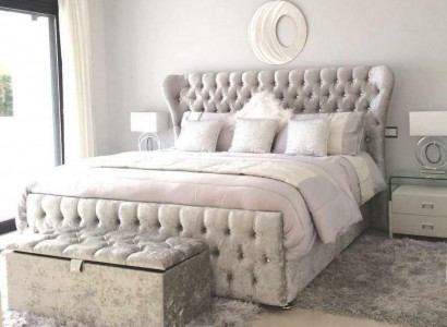 Chesterfield Designer Bed Bedroom Textile Leather Upholstery 140/160/180/200 cm