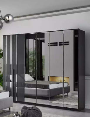 Bedroom bed, 2x nightstands, wardrobe, mirror, design luxury 6-piece set