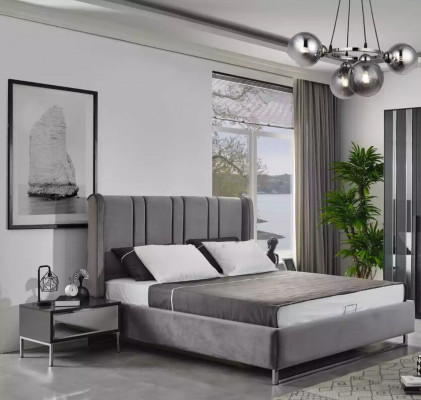 Bedroom bed, 2x nightstands, wardrobe, mirror, design luxury 6-piece set