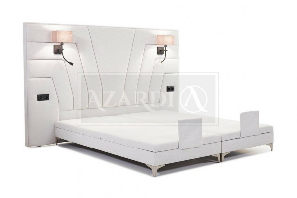 Bed Beds Double Bed Bedroom Leather Upholstery Textile Hotel + Lamps