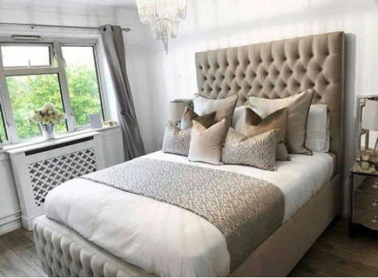 Chesterfield bed design bedroom English beds 200x200cm textile upholstery