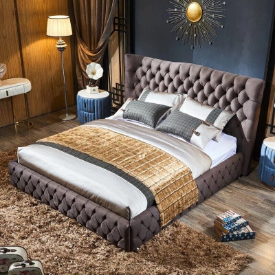 Chesterfield Big Bed Large Headboard Wing Beds Upholstered Double Bed