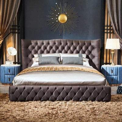 Chesterfield Big Bed Large Headboard Wing Beds Upholstered Double Bed
