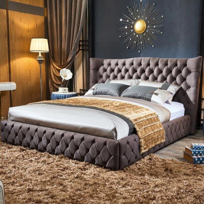 Chesterfield Big Bed Large Headboard Wing Beds Upholstered Double Bed
