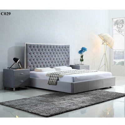 Large stylish Chesterfield gray double bed textile beds luxury design