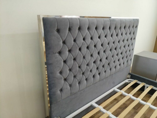 Large stylish Chesterfield gray double bed textile beds luxury design