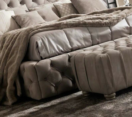 Genuine Chesterfield Bed Double Hotel Beds Textile Upholstery 160x200cm Fabric New