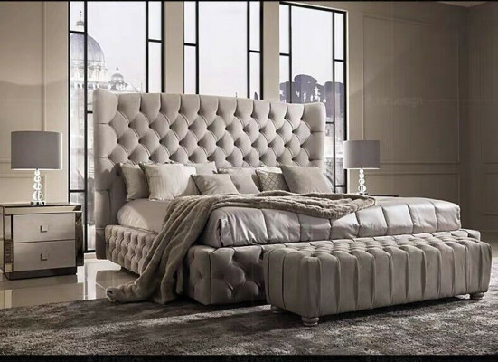 Genuine Chesterfield Bed Double Hotel Beds Textile Upholstery 160x200cm Fabric New
