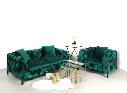 Green Chesterfield 3+1 Seating Set Fabric Sofa Upholstery Suite