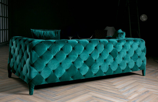 Green Chesterfield 3+1 Seating Set Fabric Sofa Upholstery Suite