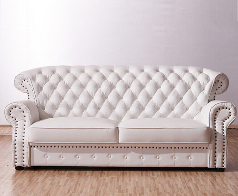 White three-seater Chesterfield high-back real handcrafted leather couch