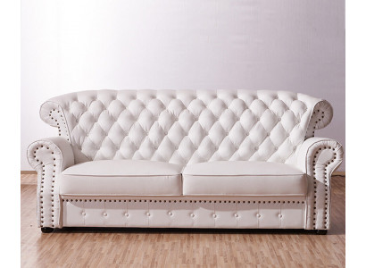 White three-seater Chesterfield high-back real handcrafted leather couch