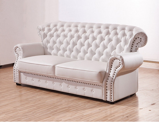 White three-seater Chesterfield high-back real handcrafted leather couch