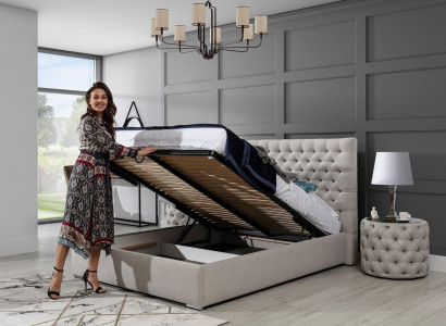 Modern Bed, White Stylish Chesterfield Double Bed, Design Beds, Upholstered Bed