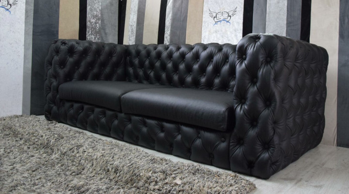Black Chesterfield 3-Seater Couch Sofa Designer Luxury Suite