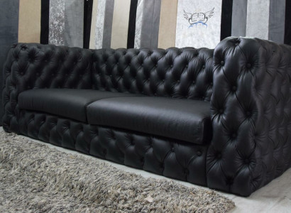 Black Chesterfield 3-Seater Couch Sofa Designer Luxury Suite