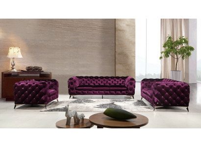 Sofa Chesterfield Upholstered Couch XXL Big Suite Textile 2+1+1 Designer