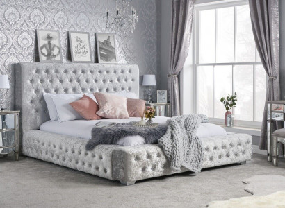 Gray Chesterfield bed with high headboard designer double bed