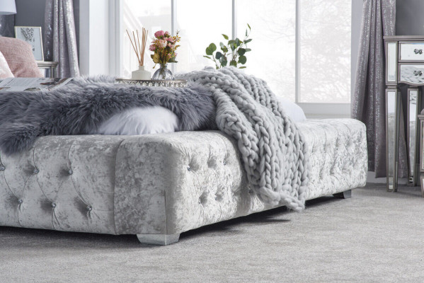 Gray Chesterfield bed with high headboard designer double bed