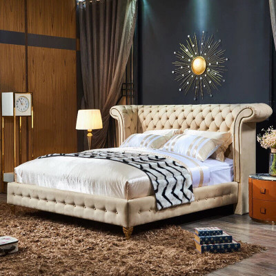 Chesterfield Design Upholstered English Double Bed Beige 140/160/180x200 cm