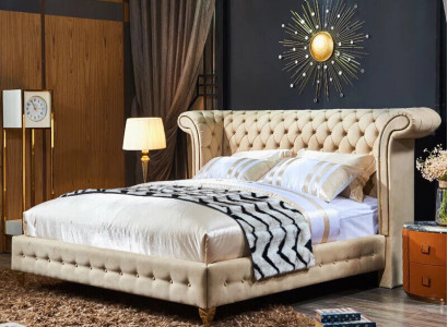 Chesterfield Design Upholstered English Double Bed Beige 140/160/180x200 cm