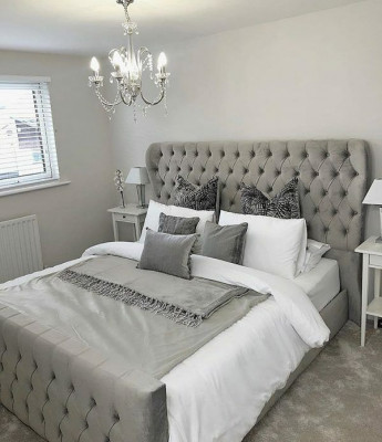 Chesterfield Designer Bed Bedroom Textile Leather Upholstery 140/160/180/200 cm
