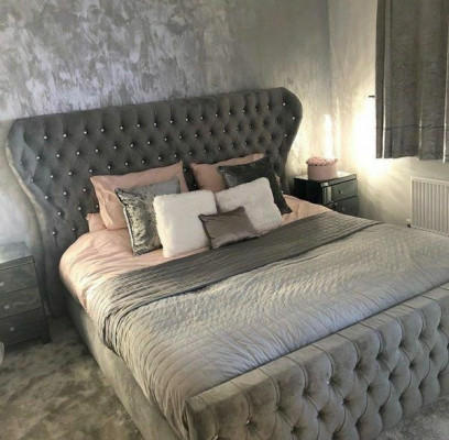 Chesterfield Designer Bed Bedroom Textile Leather Upholstery 140/160/180/200 cm