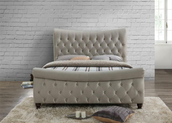 Chesterfield Textile Upholstered Bed Designer Beds Beige Hotel Double Bedroom