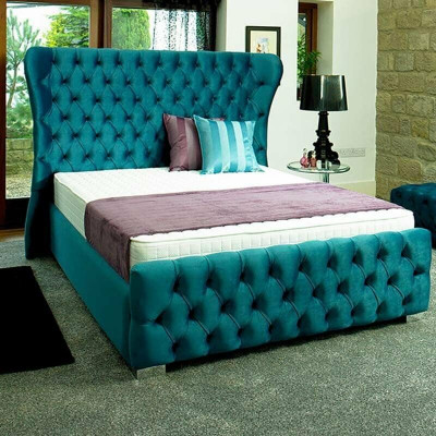 Chesterfield Turkish Green Designer Bed Bedroom Textile Leather Upholstery 180x200 cm