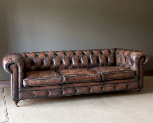 Brown Chesterfield 3-seater leather sofa couch English-style furniture