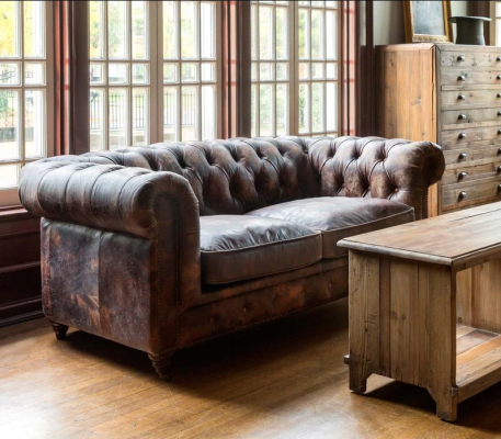 Brown Chesterfield Men's Club Sofa Couch Leather Upholstery Three-Seater
