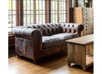 Brown Chesterfield Men's Club Sofa Couch Leather Upholstery Three-Seater