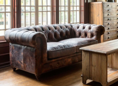 Brown Chesterfield Men's Club Sofa Couch Leather Upholstery Three-Seater