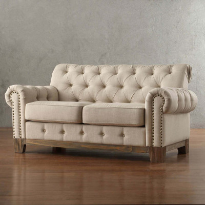 Chesterfield 2 Seat Classic Luxury Natural Wood Frame Sofa Textile Leather Couch