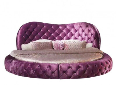 Round Chesterfield Design Bed Bedroom Textile Leather Upholstery Purple Round Luxury