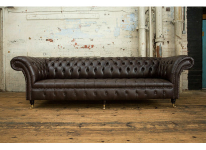 Brown Chesterfield Couch Upholstered 4-Seater Designer Living Room Couches