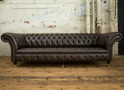 Brown Chesterfield Couch Upholstered 4-Seater Designer Living Room Couches