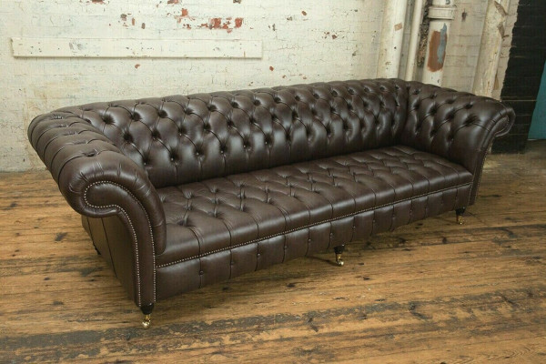 Brown Chesterfield Couch Upholstered 4-Seater Designer Living Room Couches