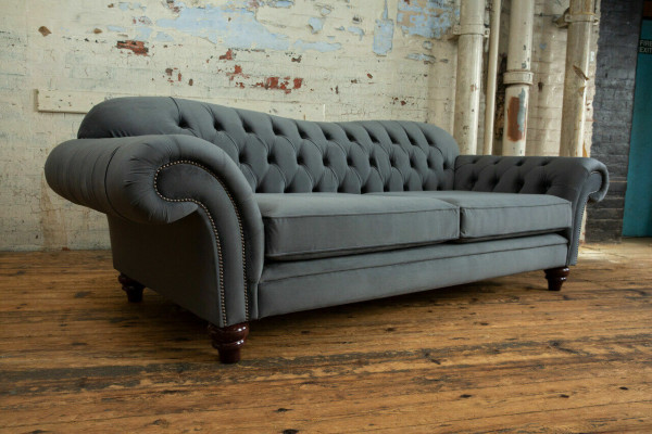 Big Sofa 4-Seater Couch Chesterfield Upholstery Seat Set Fabric Textile New Grey