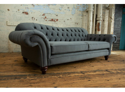 Big Sofa 4-Seater Couch Chesterfield Upholstery Seat Set Fabric Textile New Grey